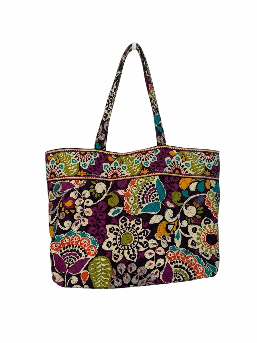 Vera Bradley Plum Crazy Floral Paisley Quilted Large Double Strap Open Tote GUC